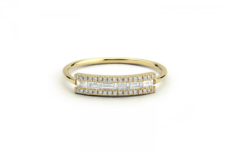 زفاف - Baguette Diamond Ring / Diamond Baguette Ring in 14k Gold / Rose Gold Baguette Diamond Wedding Ring / Anniversary Gift / Diamond Ring