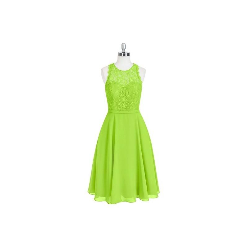 Mariage - Lime_green Azazie Sylvia - Chiffon And Lace Knee Length Scoop Back Zip Dress - Charming Bridesmaids Store