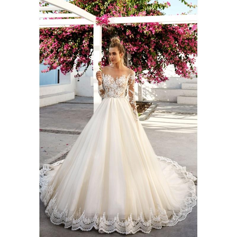 Wedding - Eva Lendel 2017 Paige Champagne Tulle Sweet Appliques Royal Train Illusion Ball Gown Long Sleeves Bridal Gown - 2018 Unique Wedding Shop