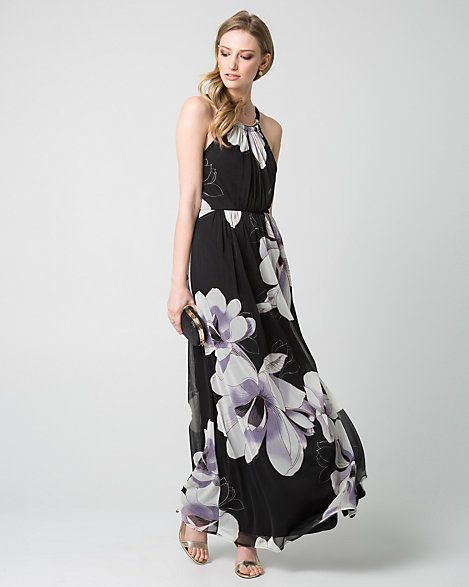 Wedding - Floral Print Knit Halter Gown