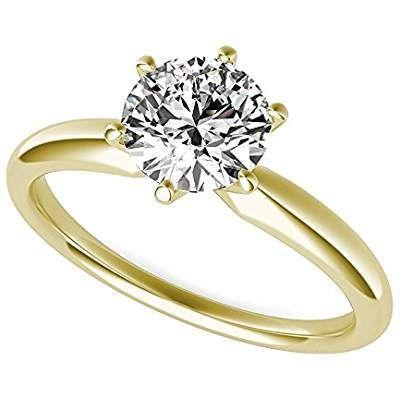 زفاف - A Perfect 14K Yellow Gold 2CT Round Cut Solitaire Russian Lab Diamond Ring