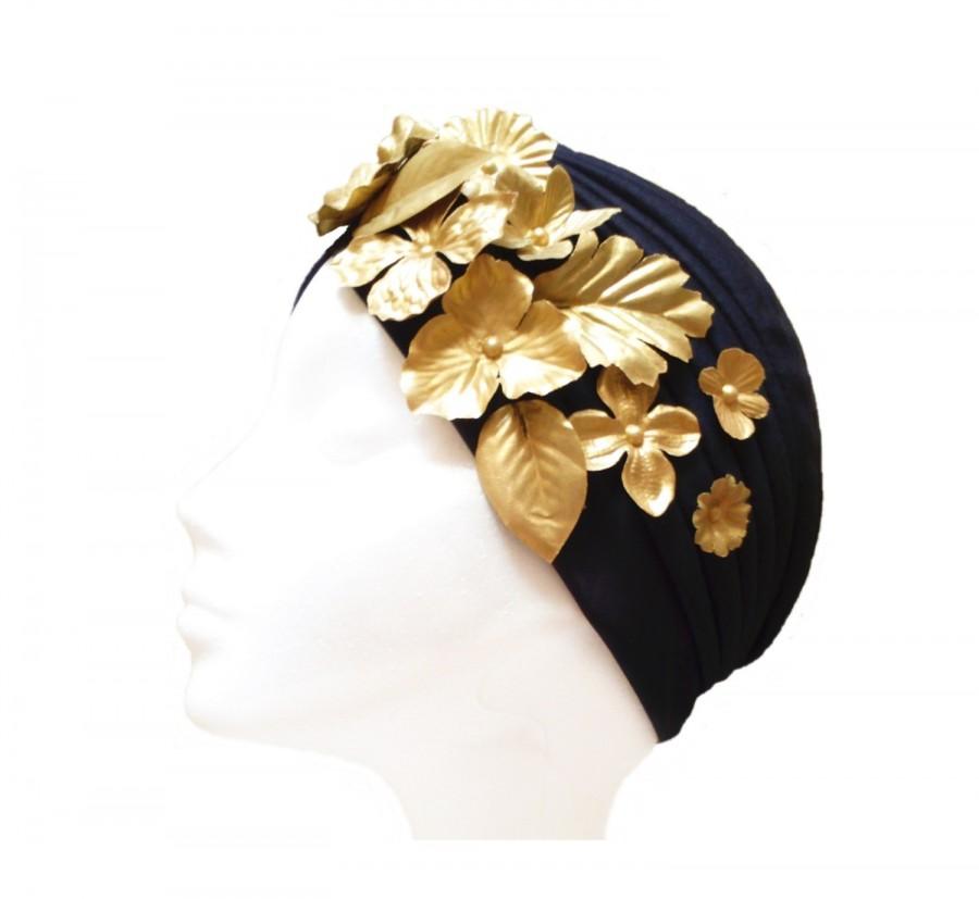 Hochzeit - Black turban. Wedding turban. Gatsby headpiece. Bridal turban. Flapper turban. Full black turban. Black and gold turban. Bridesmaid turban. - $26.15 EUR
