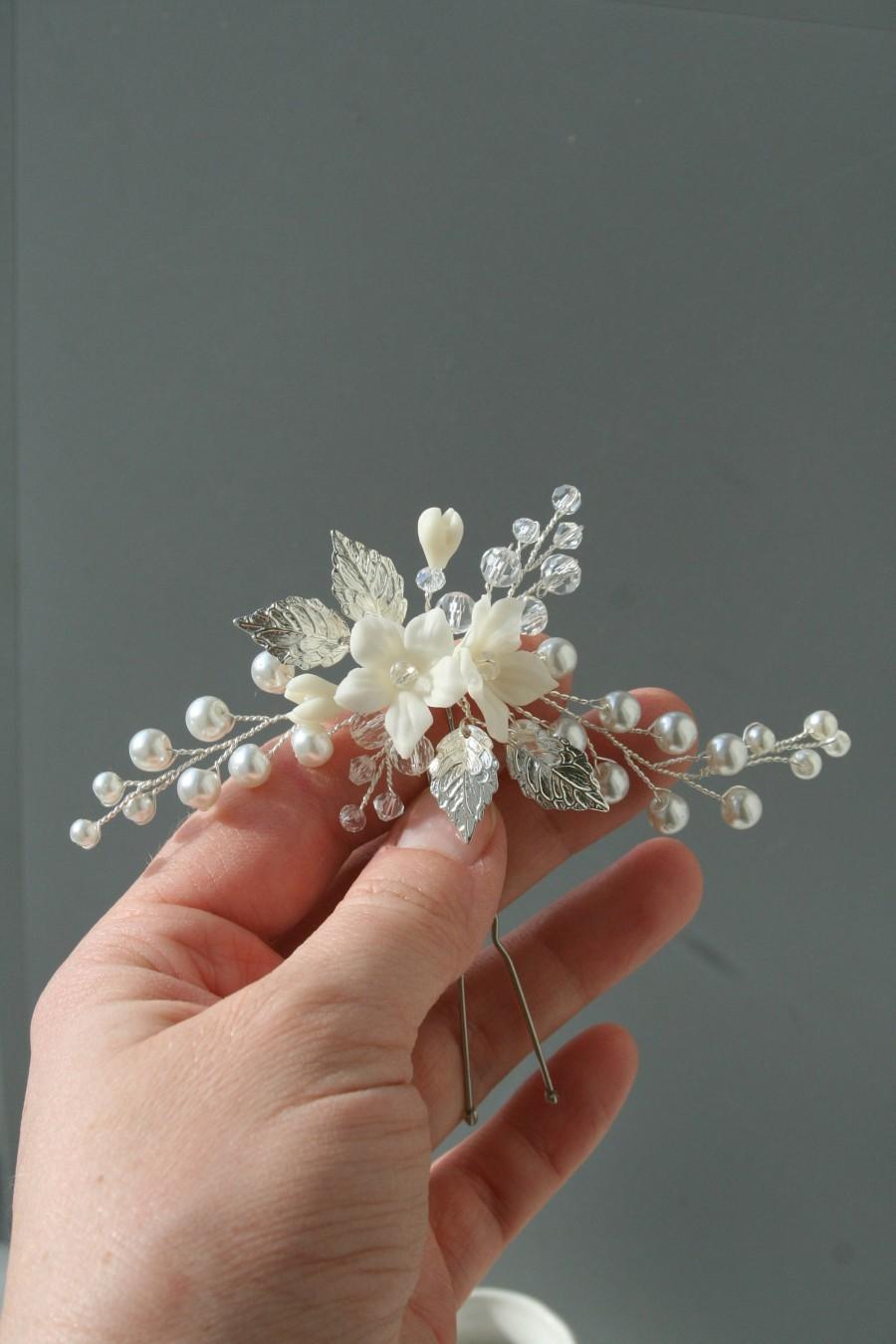 زفاف - Flower hair pin, Bridal hair pins, Wedding hair flower, Bridal hair flower, Wedding hair pins, Crystal Pearl hair pin, Bridal hair accessory - $25.00 USD