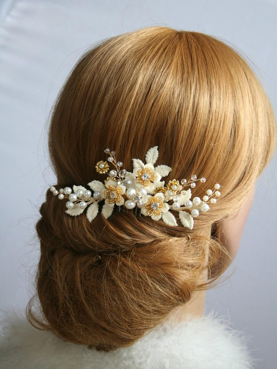 Wedding - Bridal hair comb Ivory Wedding hair comb Bridal hair accessories Bridal hair flower Wedding hair accessories Ivory flower - $50.00 USD