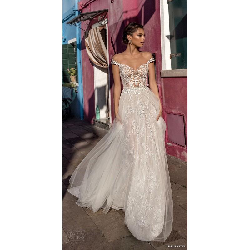 زفاف - Gali Karten 2018 Embroidery Sweet Lace Illusion Aline Cap Sleeves Sweep Train Ivory Bridal Gown - Rolierosie One Wedding Store