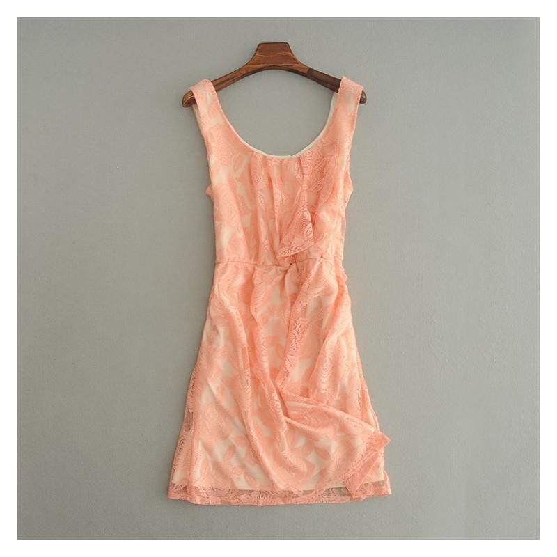 زفاف - Elegant Sweet Hollow Out Crochet Sleeveless Lace One Color Dress Vest Dress - Discount Fashion in beenono