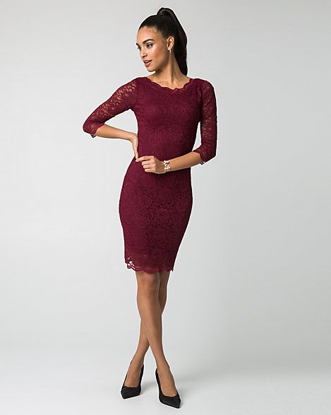 Свадьба - Scalloped Lace Boat Neck Cocktail Dress