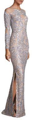 Mariage - Mikael D Silver Sequin Nude Gown