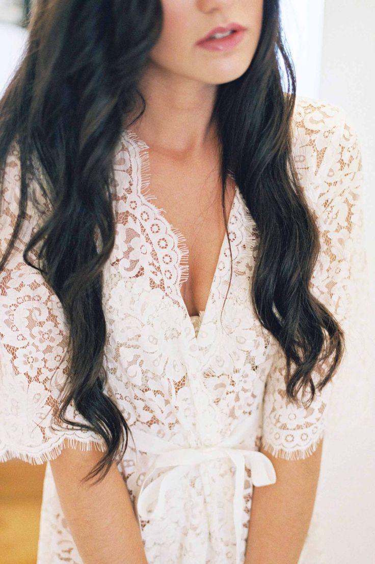 Hochzeit - Elizabeth Bridal Lace Robe In Ivory - Style 120