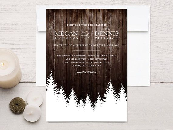 Hochzeit - Winter Wedding Invitations, Rustic Wood