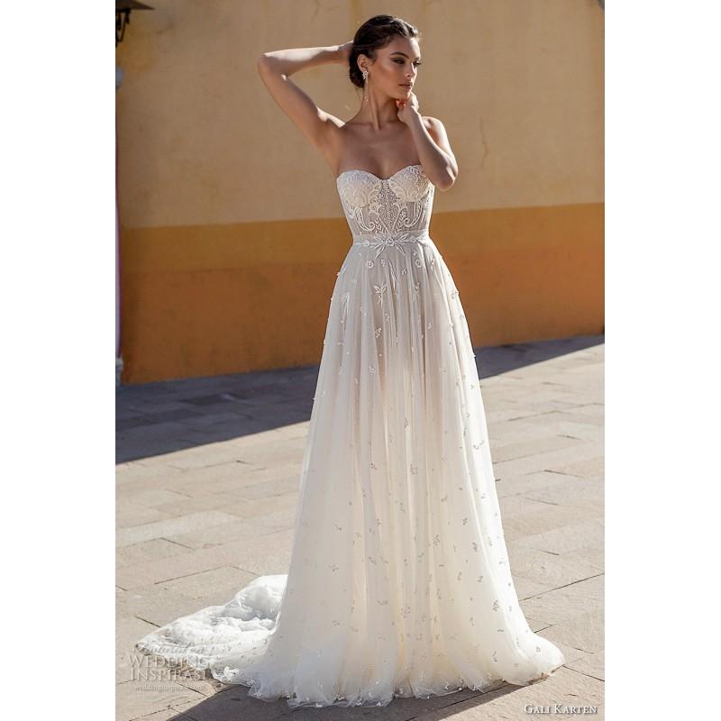 زفاف - Gali Karten 2018 Chapel Train Sweet Ivory Aline Sweetheart Sleeveless Embroidery Tulle Dress For Bride - Stunning Cheap Wedding Dresses