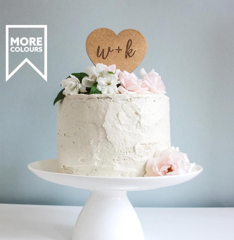 Hochzeit - Custom Initials Heart Cake Topper, Wedding Cake Topper, Monogram Cake Topper, Gold Cake Topper, Wooden Cake Topper, Rustic Cake Topper