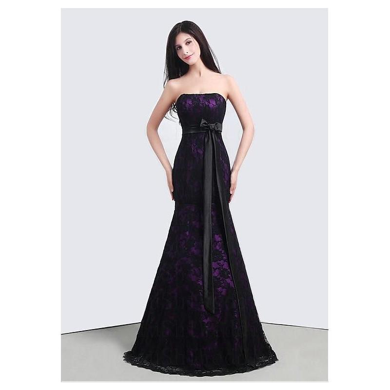 Mariage - Elegant Lace & Satin Strapless Neckline Mermaid Formal Dresses - overpinks.com