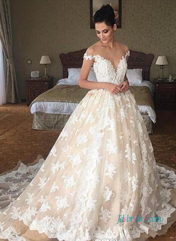 Mariage - Sexy Sheer top plunging lace princess wedding dress