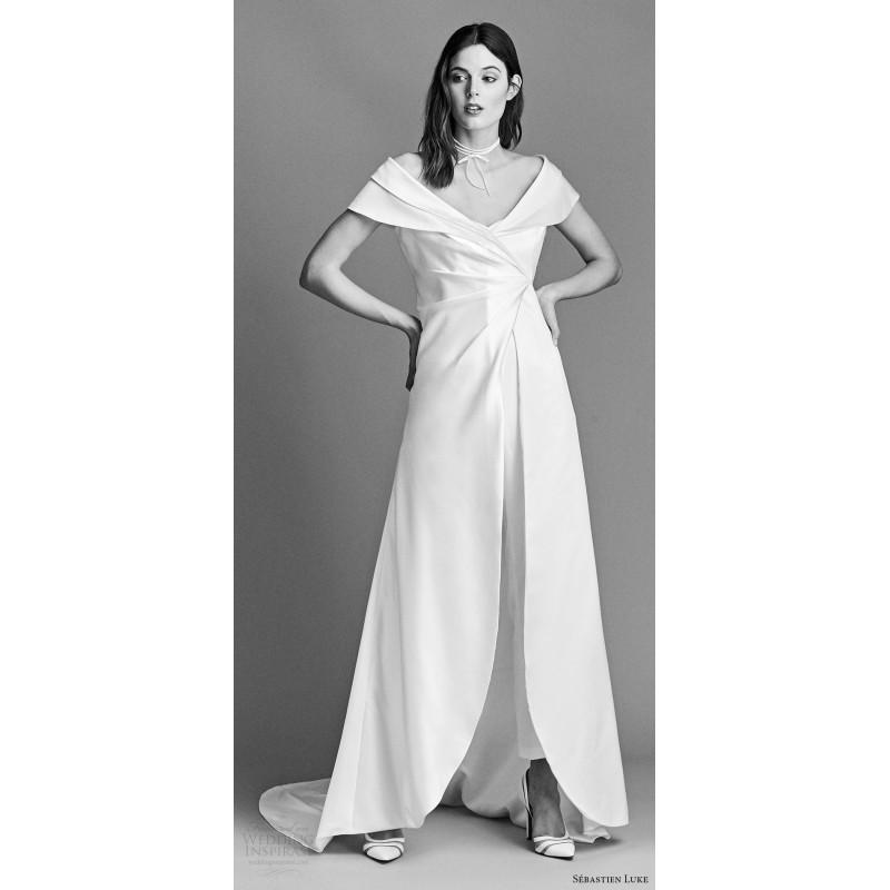 Wedding - Sébastien Luke 18b16 Spring/Summer 2018 Ivory Length Long Jacket with Satin Sculpture Jumpsuit Wedding Dress  - Stunning Cheap Wedding Dresses