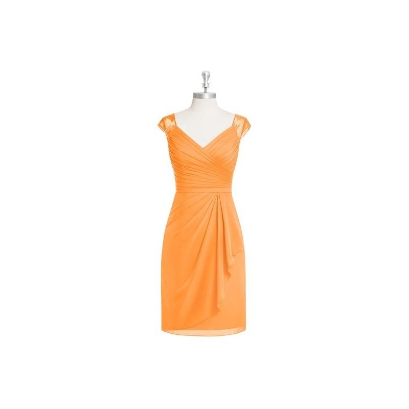 زفاف - Tangerine Azazie Fawne - Chiffon And Lace V Neck Knee Length Illusion Dress - Charming Bridesmaids Store