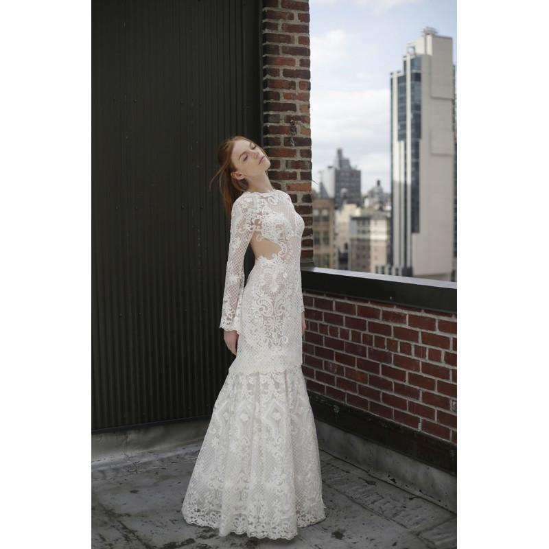 Mariage - Adam Zohar 2017 Ivory Elegant Sweep Train Trumpet Long Sleeves Tulle Illusion Embroidery Bridal Gown - Charming Wedding Party Dresses