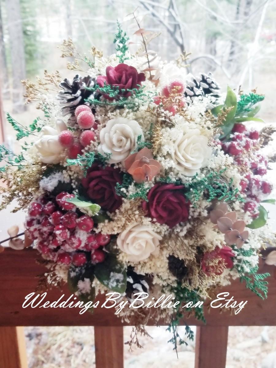 Wedding - Fall Bouquets, Burgundy Cranberry Pinecone Bouquet, Burlap Lace,Sola Bouquet,Alternative Bouquet,Rustic Shabby Chic ,Bride, Keepsake Bouquet