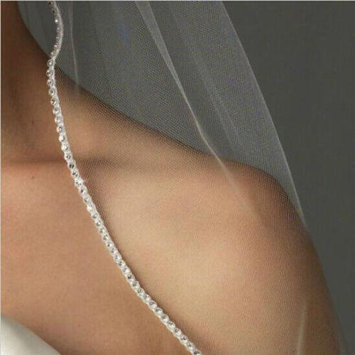 زفاف - Rhinestone edge elbow length wedding veil, diamond white or white, one tier, cheap, fingertip length with attached comb