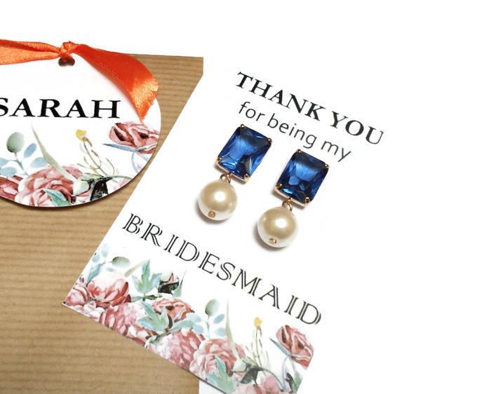 Wedding - Pearl bridesmaid earrings. Blue and pearl earrings. Wedding earrings. Bridal earrings. Bridesmaid gifts. Bridesmaid jewelry. Gift for her. - $8.65 EUR