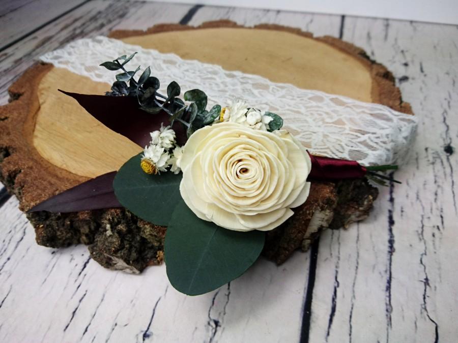Mariage - Natural wedding groom's boutonniere preserved eucalyptus ivory sola rose flower greenery fall winter vintage elegant - $16.00 USD
