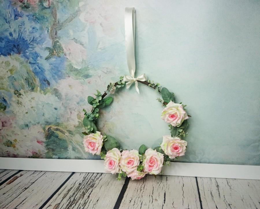 Свадьба - Wedding rustic greenery wreath centerpiece hanging backdrop decor floral arrangement country barn wedding pink roses romantic simple cheap - $35.00 USD