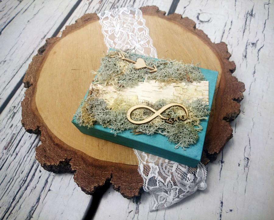Mariage - Moss and birch bark rings box for woodland wedding infinity sign love wood slices sola flowers ring bearer personalized writing natural - $41.00 USD