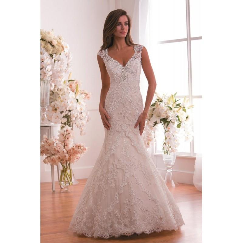 Hochzeit - Style F171013 by Jasmine Collection - Ivory  White Lace  Tulle Illusion back Floor V-Neck Fit and Flare Wedding Dresses - Bridesmaid Dress Online Shop