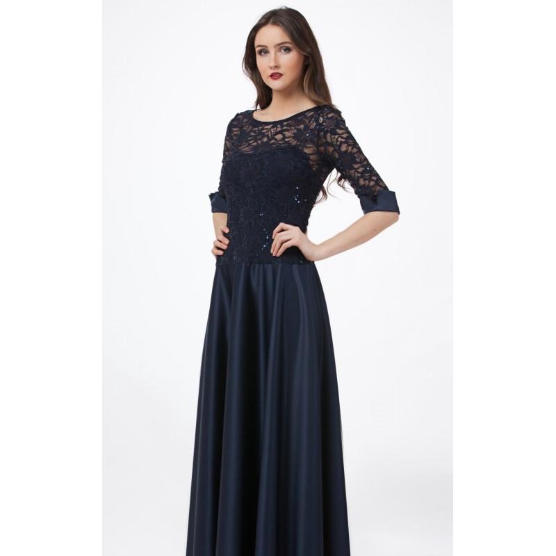 Hochzeit - Navy Sequined Lace Gown by JS Collections - Color Your Classy Wardrobe