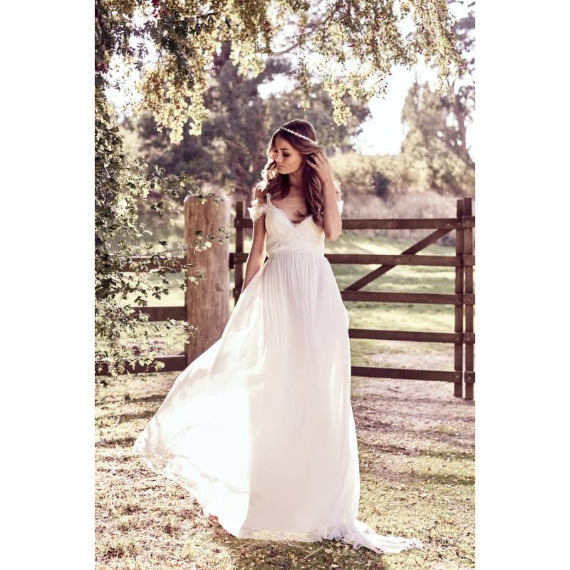 زفاف - Anna Campbell 2017 Mia Short Sleeves Aline Open Back Chapel Train Spaghetti Straps White Lace Ruffle Wedding Gown - Brand Prom Dresses