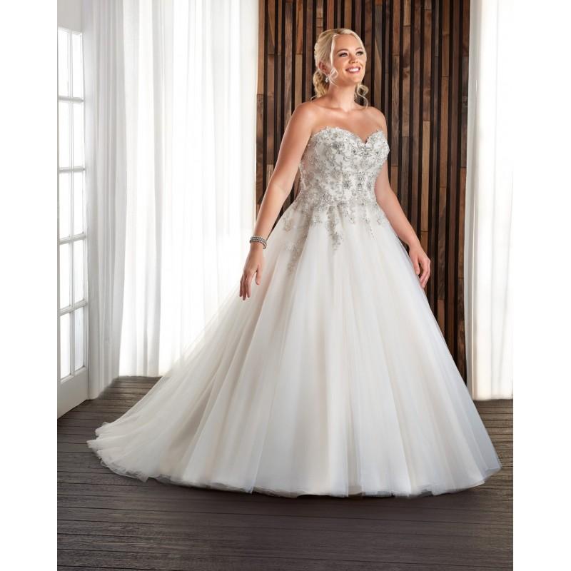 Hochzeit - Bonny Bridal 2017 1709 Plus Size Ivory Chapel Train Tulle Sweetheart Sleeveless Lace Up Beading Aline Dress For Bride - Elegant Wedding Dresses