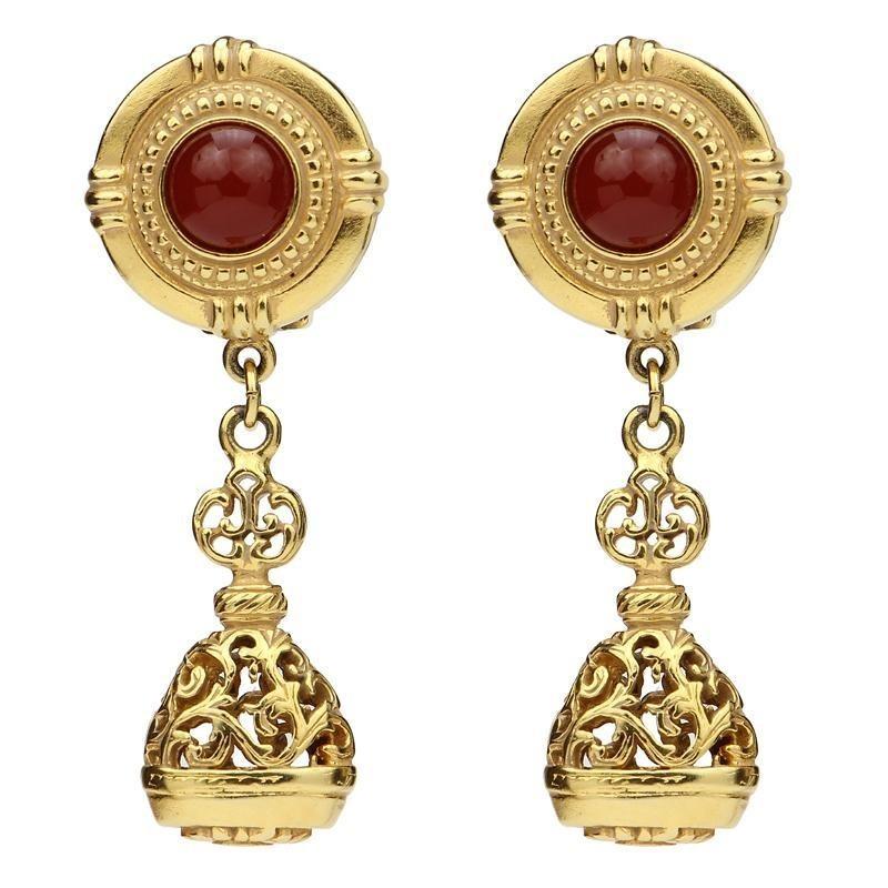 Mariage - Ben-Amun - Royal Charm Ruby Stone Gold Ornate Drop Earrings - Designer Party Dress & Formal Gown