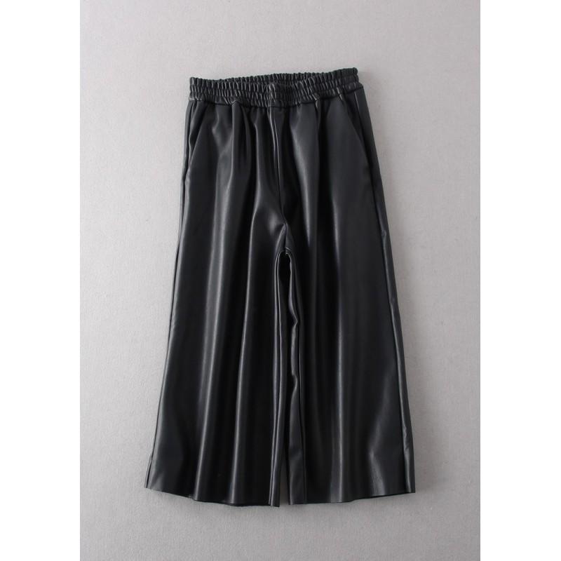 Mariage - Must-have Oversized Banded Waist Chic Leather Pant Wide Leg Pant - Lafannie Fashion Shop