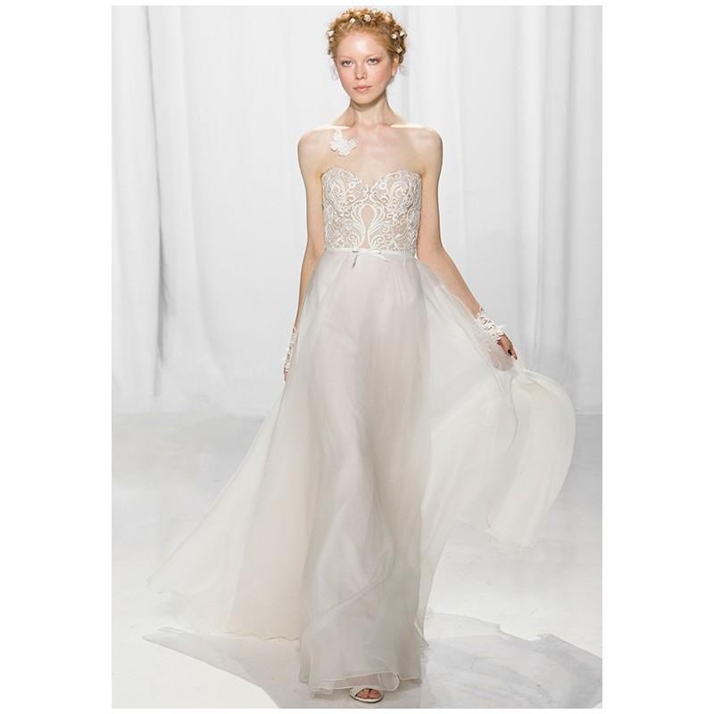 Hochzeit - Reem Acra 5635 - A-Line Strapless Natural Floor Organza Embroidery - Formal Bridesmaid Dresses 2018