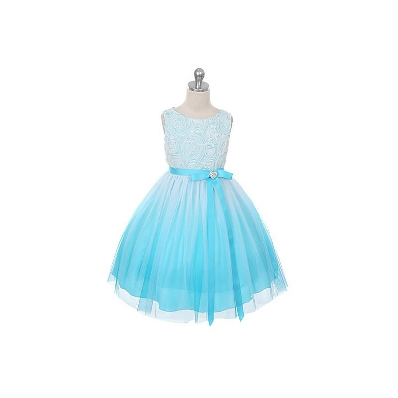 Wedding - Aqua Ombre Dress w/ Rosette Bodice Style: D322 - Charming Wedding Party Dresses