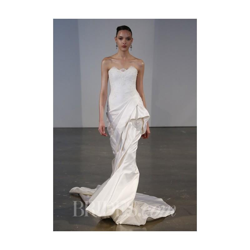 زفاف - Marchesa - Spring 2014 - Style B90811 Strapless Lace Gown with Duchess Satin Skirt and Train - Stunning Cheap Wedding Dresses