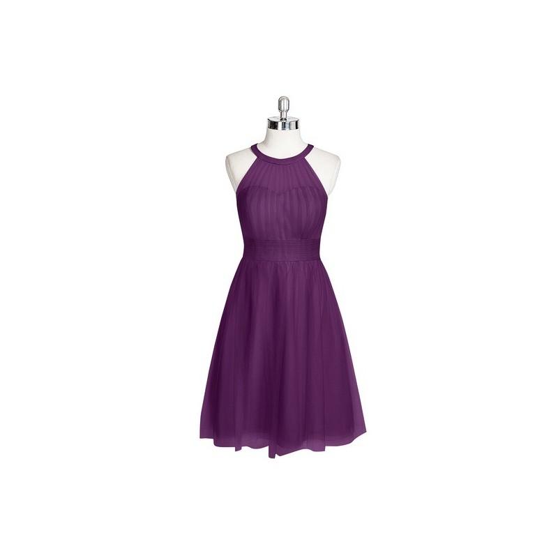 زفاف - Grape Azazie Mackenzie - Tulle Knee Length Illusion Halter Dress - Charming Bridesmaids Store