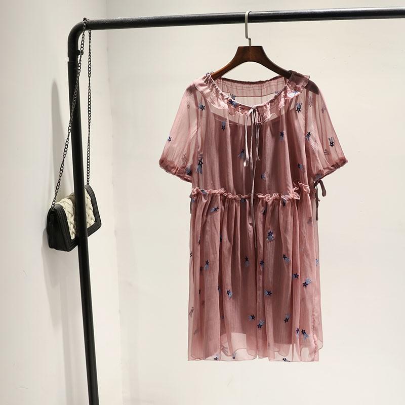 زفاف - Oversized Embroidery Bow High Waisted Silk Twinset Strappy Top Dress - Lafannie Fashion Shop