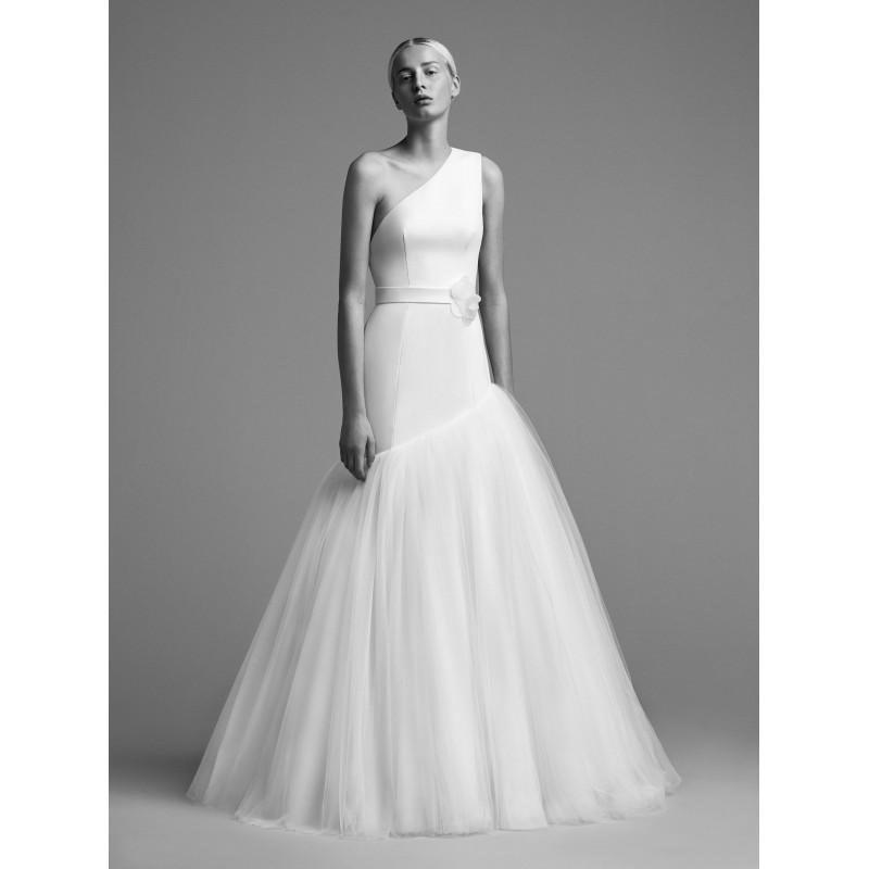 زفاف - Viktor&Rolf Fall/Winter 2018 Trumpet Floor-Length Ruffle One-Shoulder Sleeveless Simple Ivory Tulle Wedding Dress - Fantastic Wedding Dresses