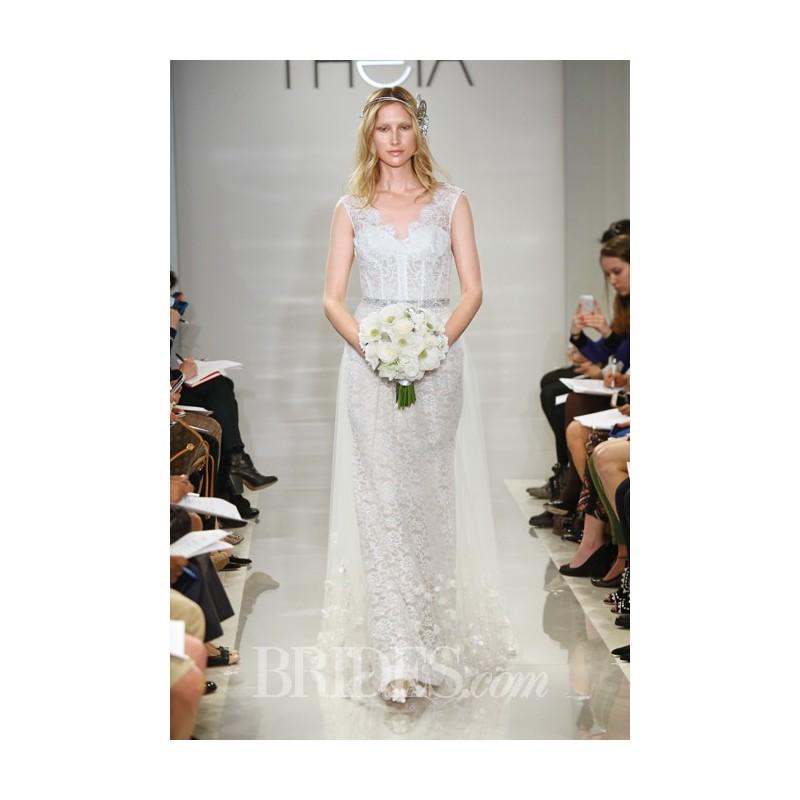 زفاف - Theia - Spring 2015 - Isabella Sleeveless Lace Sheath Wedding Dress with a V-Neckline and Tulle Overskirt - Stunning Cheap Wedding Dresses