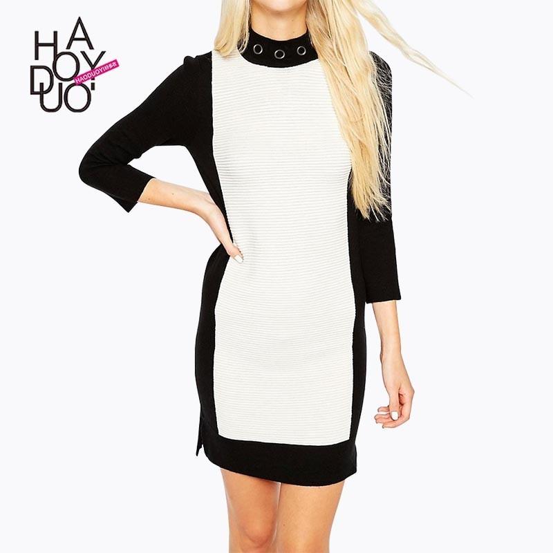 Mariage - Vogue Split Solid Color Slimming High Neck 3/4 Sleeves Dress - Bonny YZOZO Boutique Store
