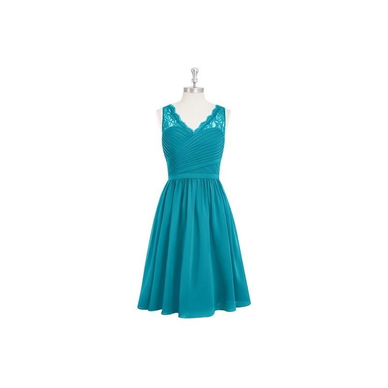 Mariage - Jade Azazie Heloise - Side Zip Knee Length V Neck Chiffon And Lace Dress - Charming Bridesmaids Store