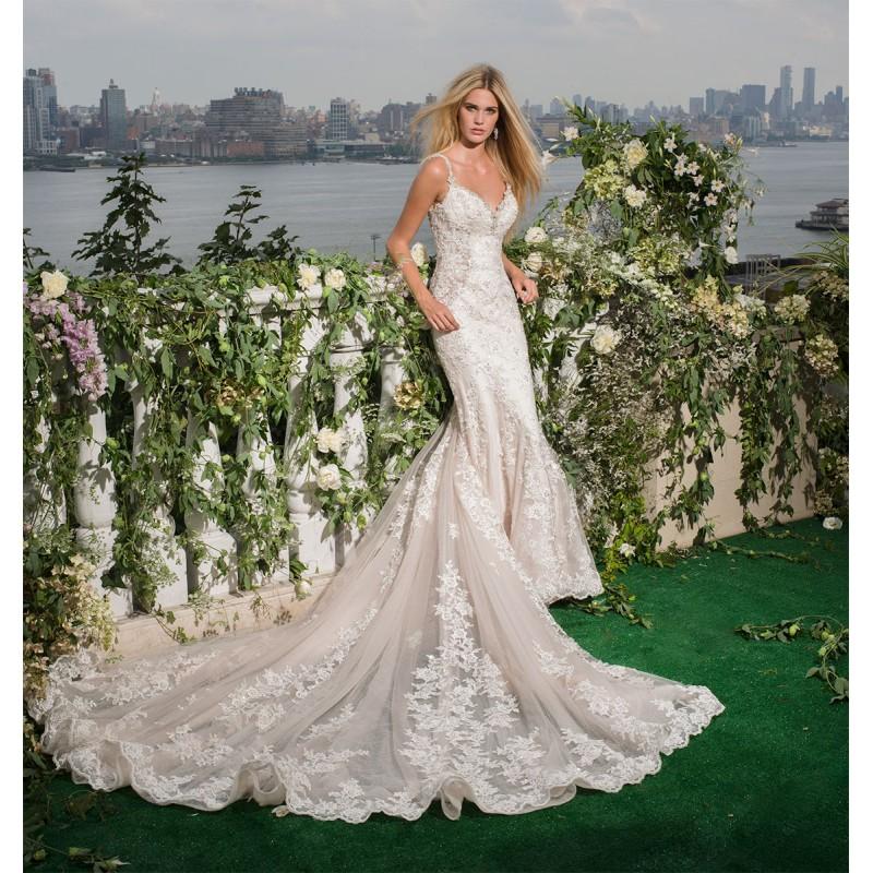 Hochzeit - Eve of Milady Fall/Winter 2016 Style 4349 Blush Chapel Train Elegant Fit & Flare Appliques Open Back Lace Wedding Dress - Brand Wedding Dresses