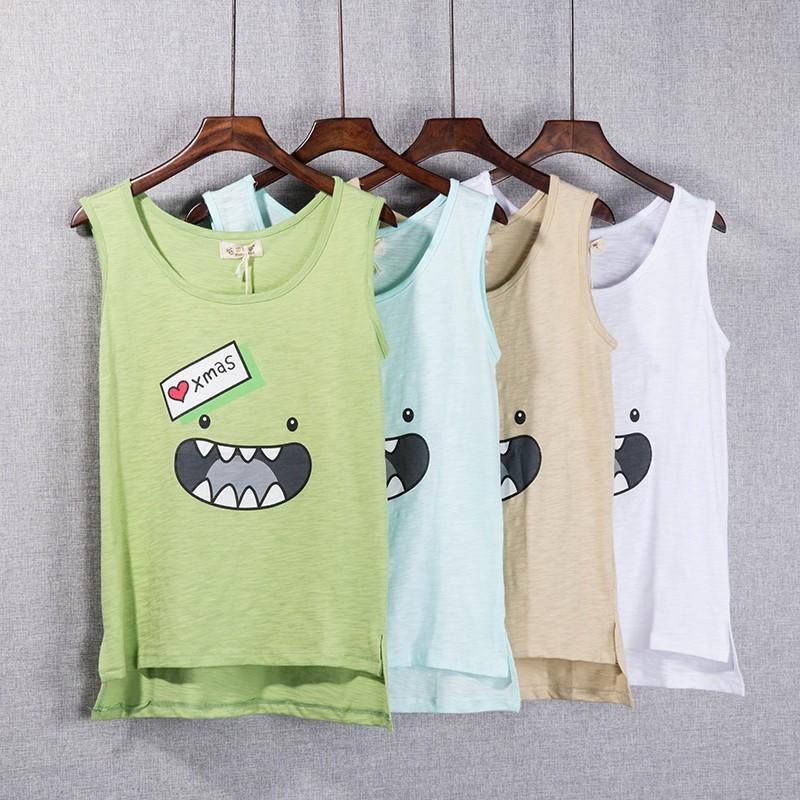 Mariage - Must-have Sweet Printed Cotton Cartoon Summer Comfortable Sleeveless Top Basics - Discount Fashion in beenono