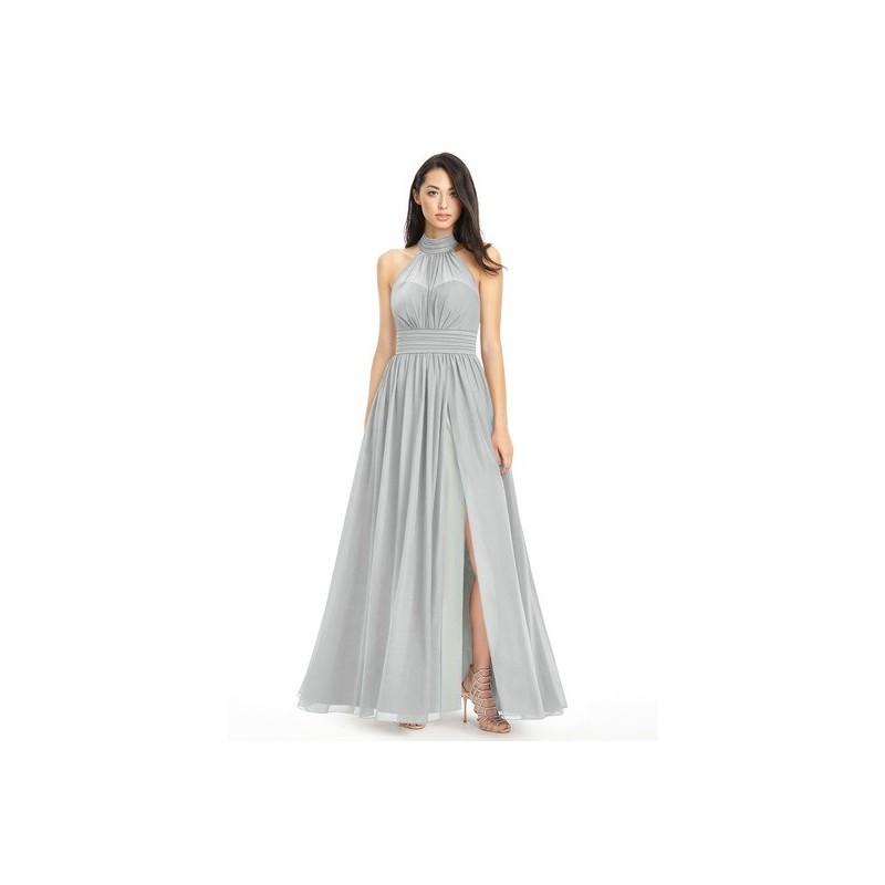 Wedding - Silver Azazie Iman - Chiffon Illusion Floor Length Halter Dress - Charming Bridesmaids Store