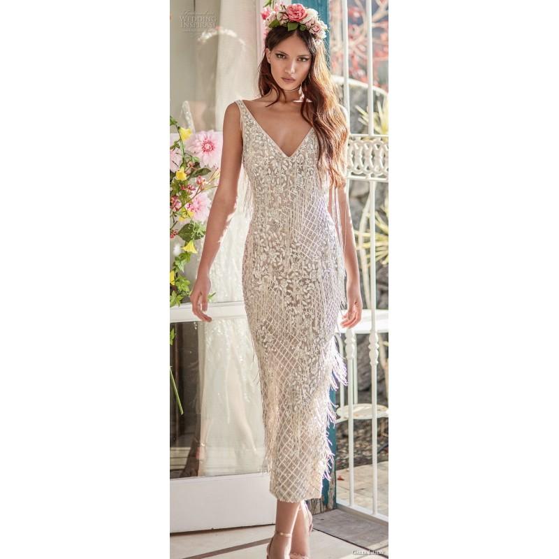 زفاف - Galia Lahav Fall/Winter 2018 Tulle Beading Open Back V-Neck Sleeveless Ankle-Length Fit & Flare Elegant Nude Wedding Dress - Bridesmaid Dress Online Shop