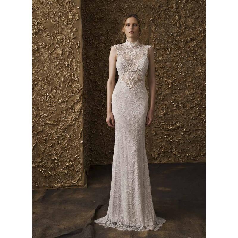 Mariage - Nurit Hen 2018 GT 11 Ivory Fit & Flare Cap Sleeves Sweep Train Elegant High Neck Zipper Up Lace Beading Dress For Bride - 2018 Unique Wedding Shop
