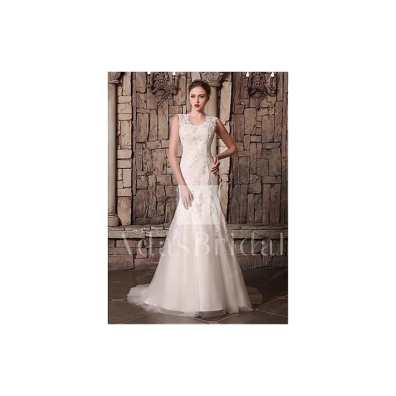 Свадьба - Elegant Tulle Scoop Neckline Mermaid Wedding Dresses With Beaded Lace Appliques - overpinks.com