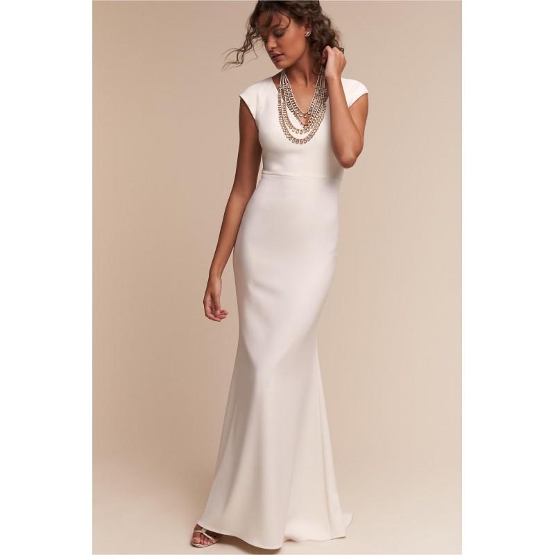 Wedding - BHLDN Spring/Summer 2017 Sawyer V-Neck Garden Simple Sweep Train Ivory Cap Sleeves Sheath Wedding Dress without Accessories - Customize Your Prom Dress