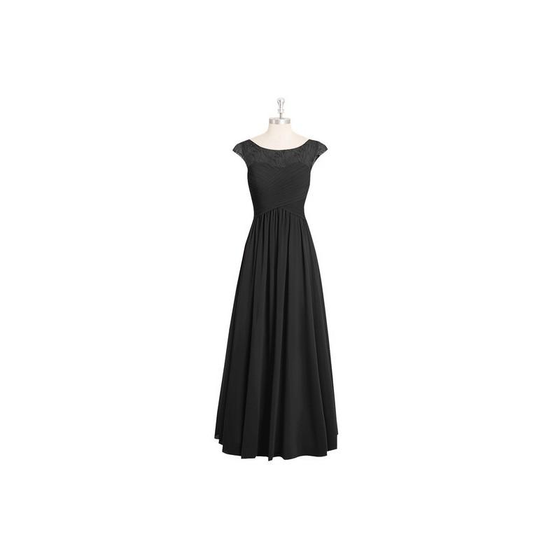 Mariage - Black Azazie Tobey - Chiffon And Lace Floor Length Illusion Boatneck Dress - Simple Bridesmaid Dresses & Easy Wedding Dresses